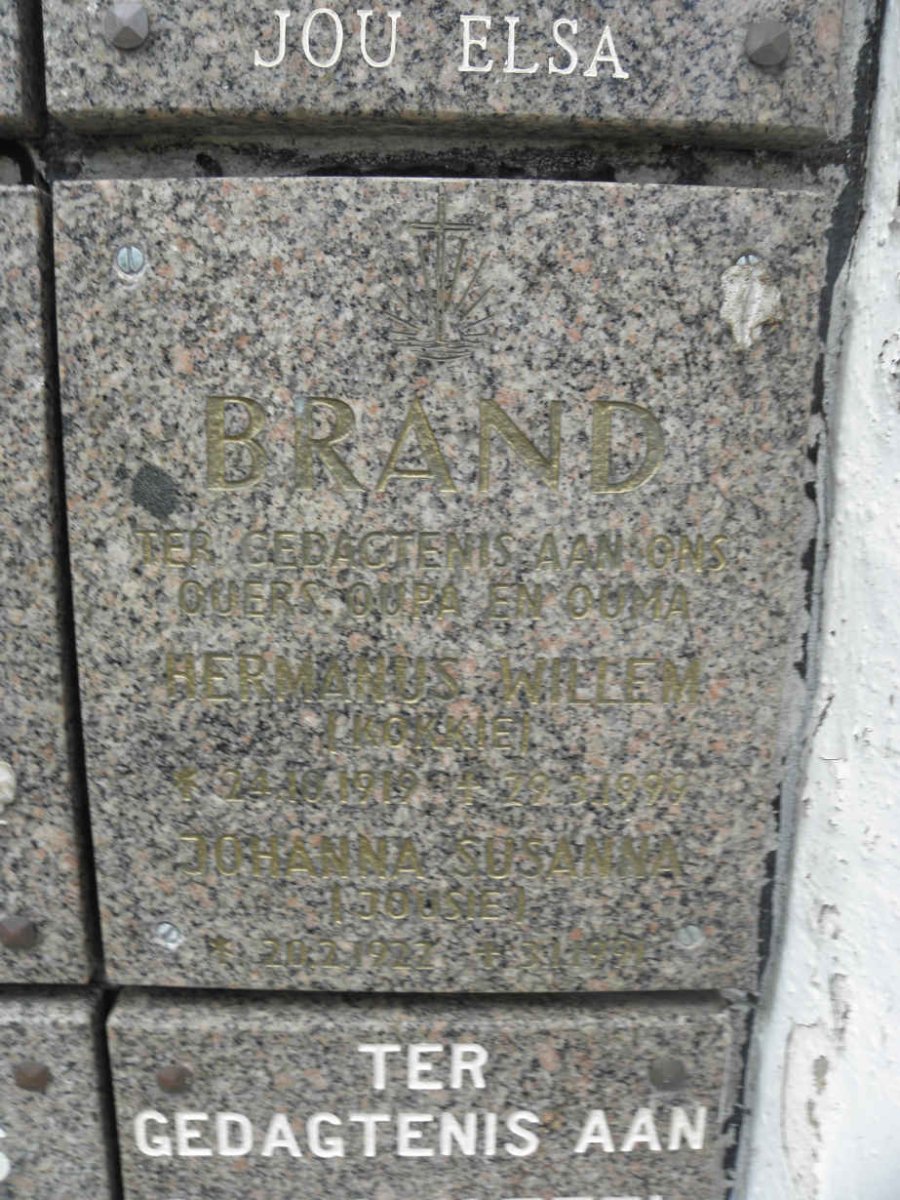 BRAND Hermanus Willem 1919-1999 &amp; Johanna Susanna 1922-1997