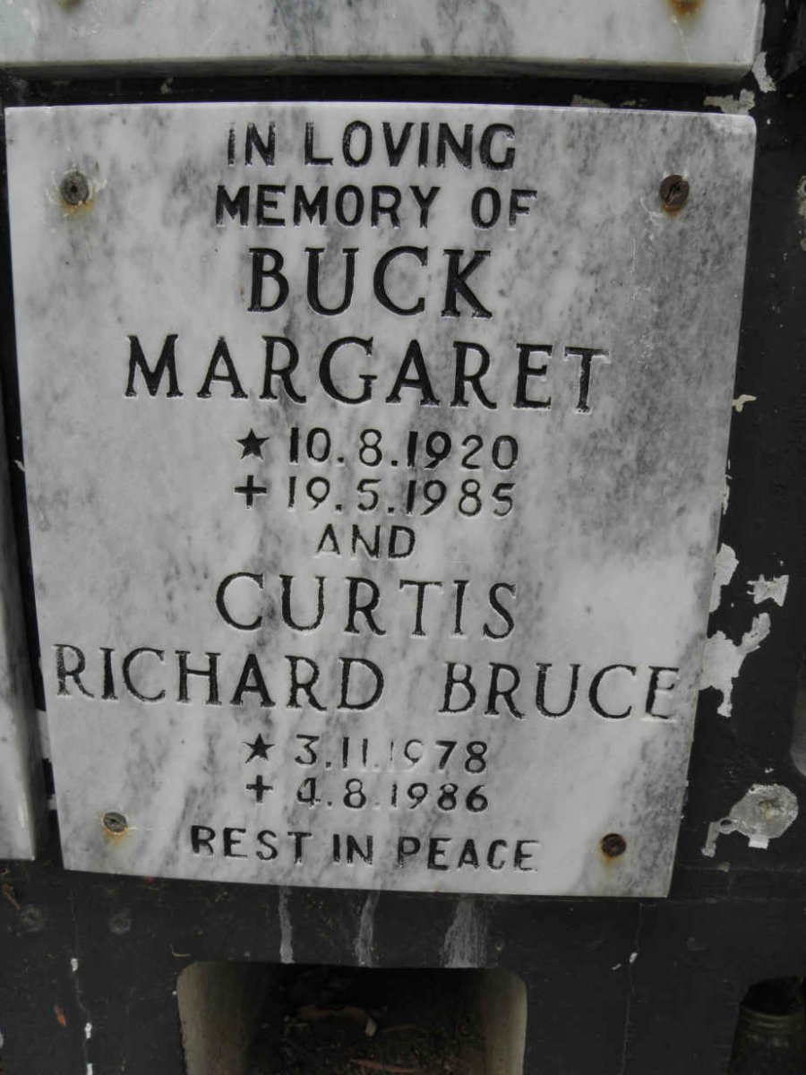 BUCK Curtis Richard Bruce 1978-1986 &amp; Margaret 1920-1985