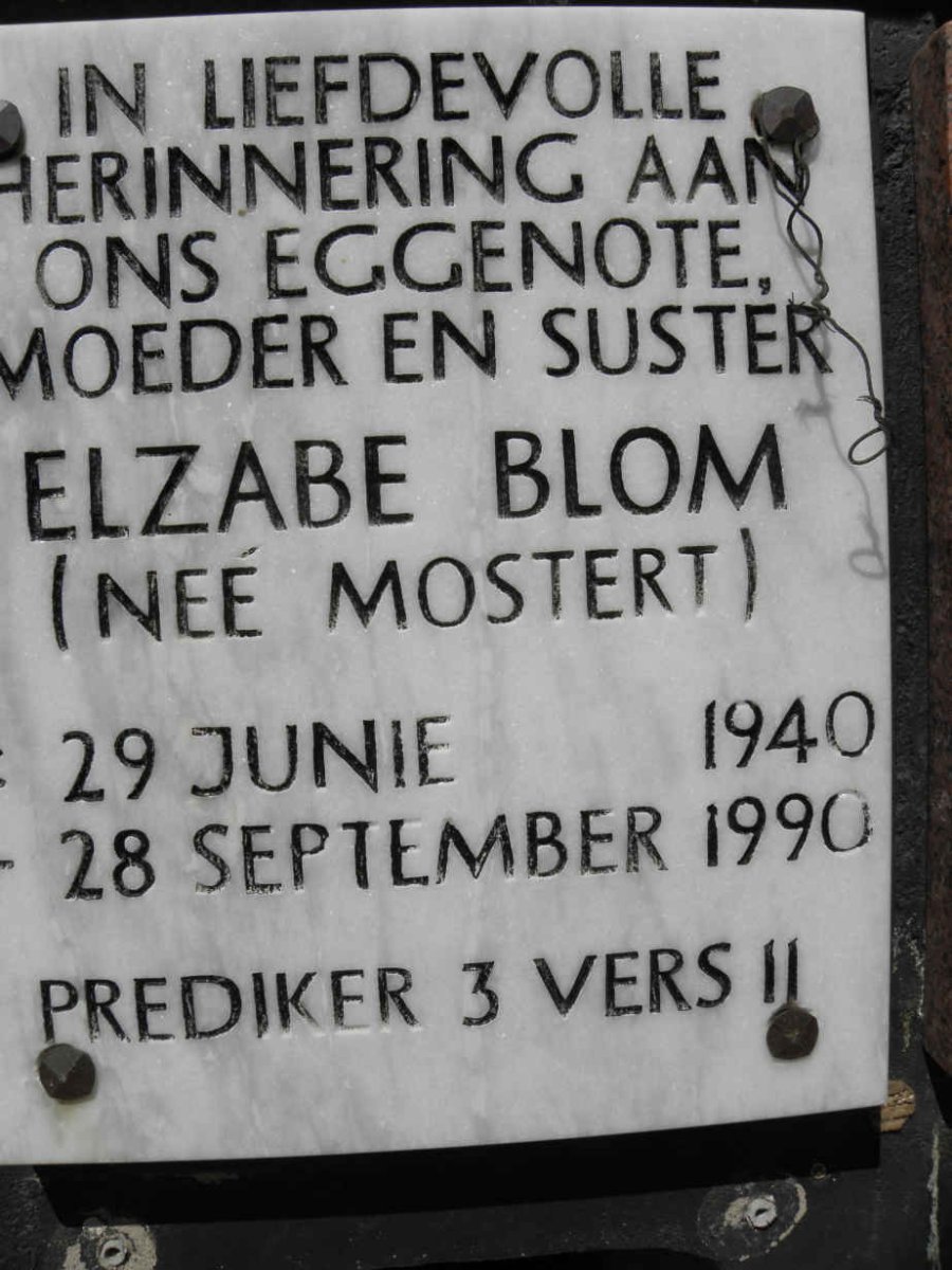 BLOM Elzabe nee MOSTERT 1940-1990