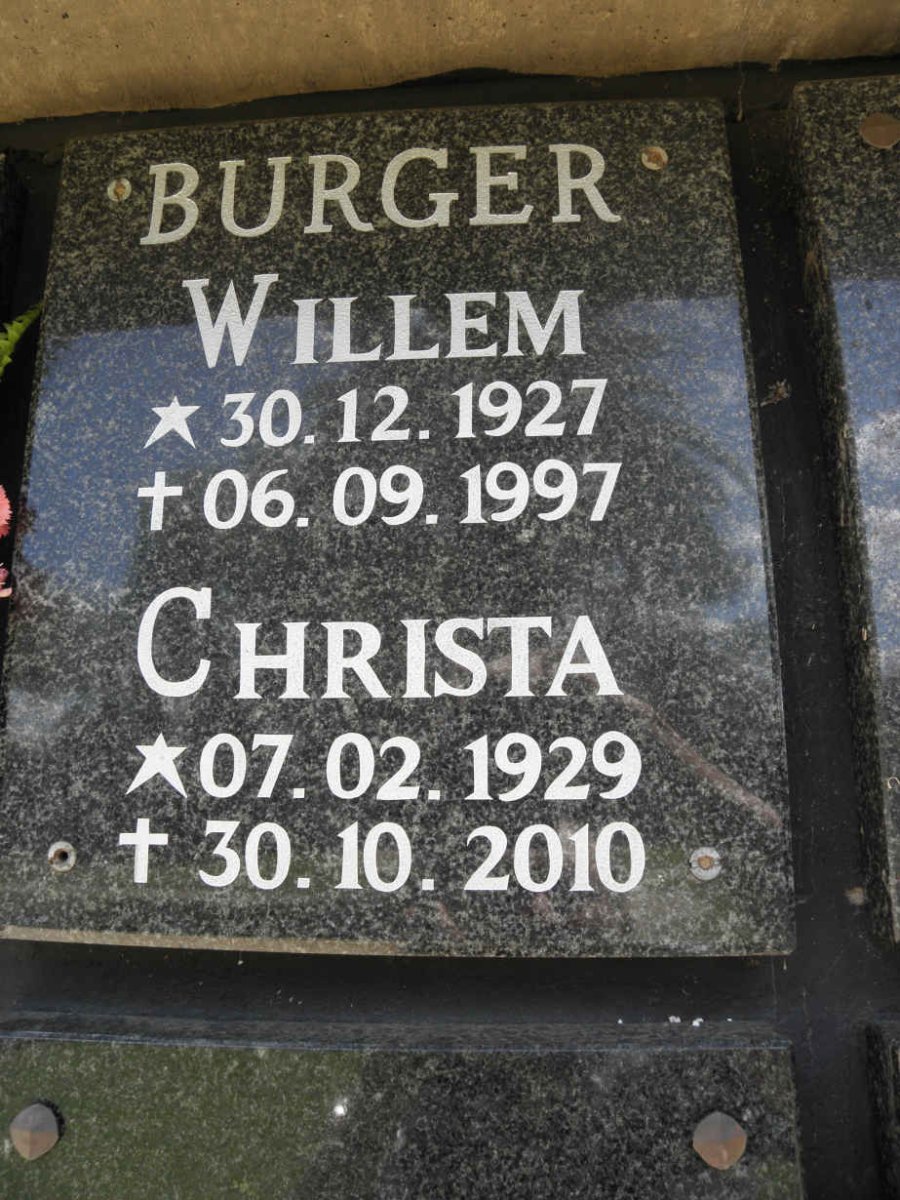 BURGER Willem 1927-1997 &amp; Christa 1929-2010