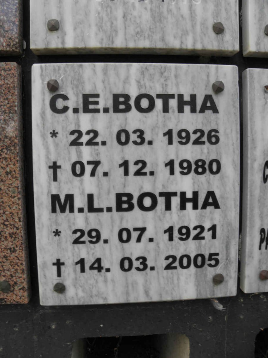 BOTHA M.L. 1921-2005 &amp; C.E. 1926-1980