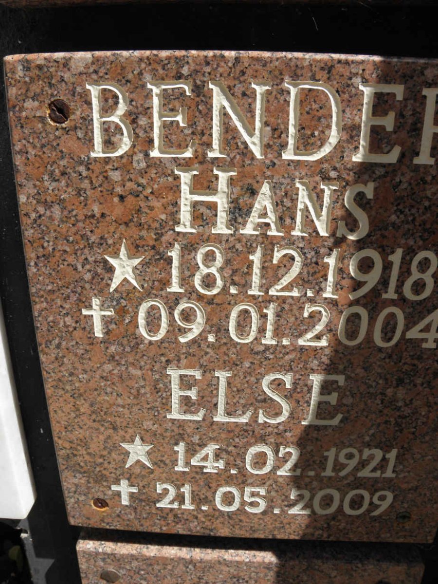 BENDER Hans 1918-2004 &amp; Else 1921-2009