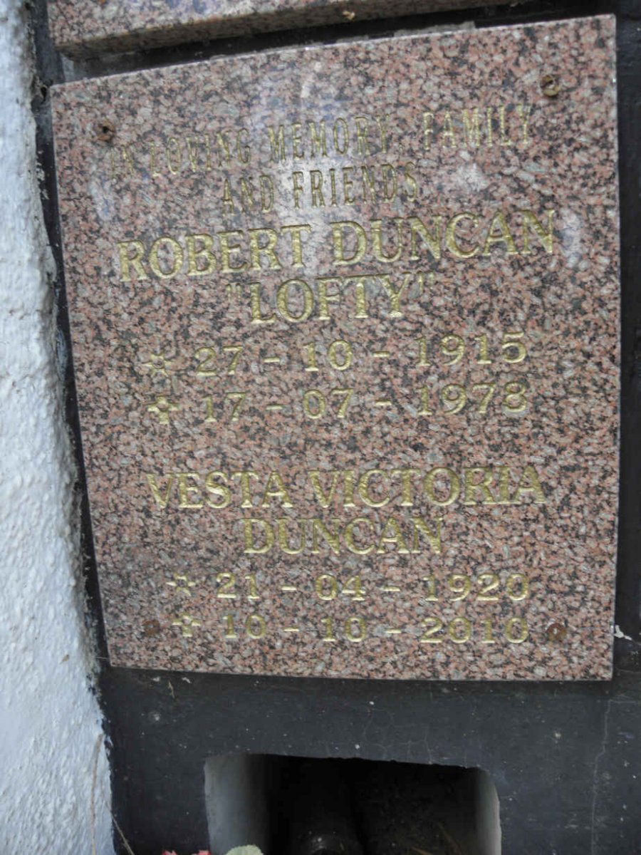 DUNCAN Robert  1915-1973 &amp; Vesta Victoria 1920-2010