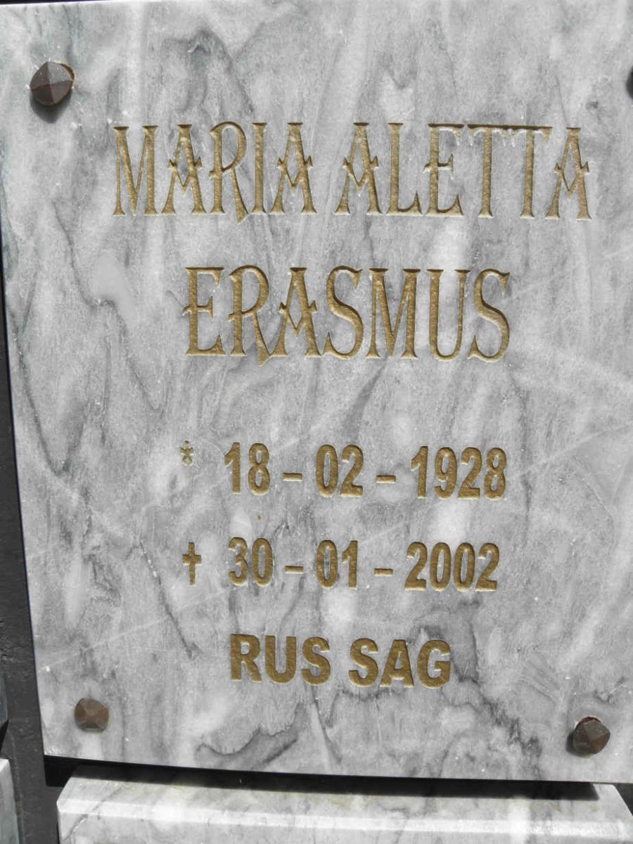 ERASMUS Maria Aletta 1928-2002