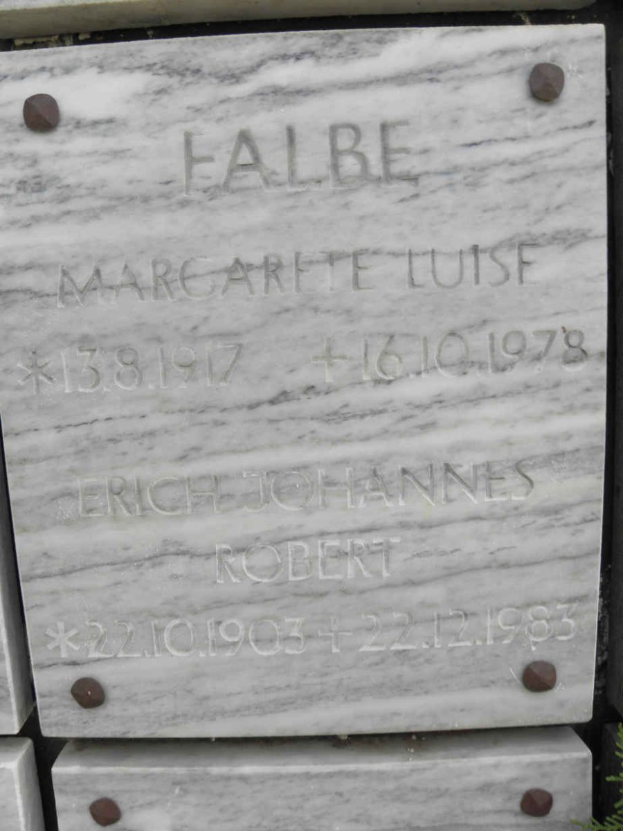 FALBE Erich Johannes Robert 1903-1983 &amp; Margarete Luise 1917-1978