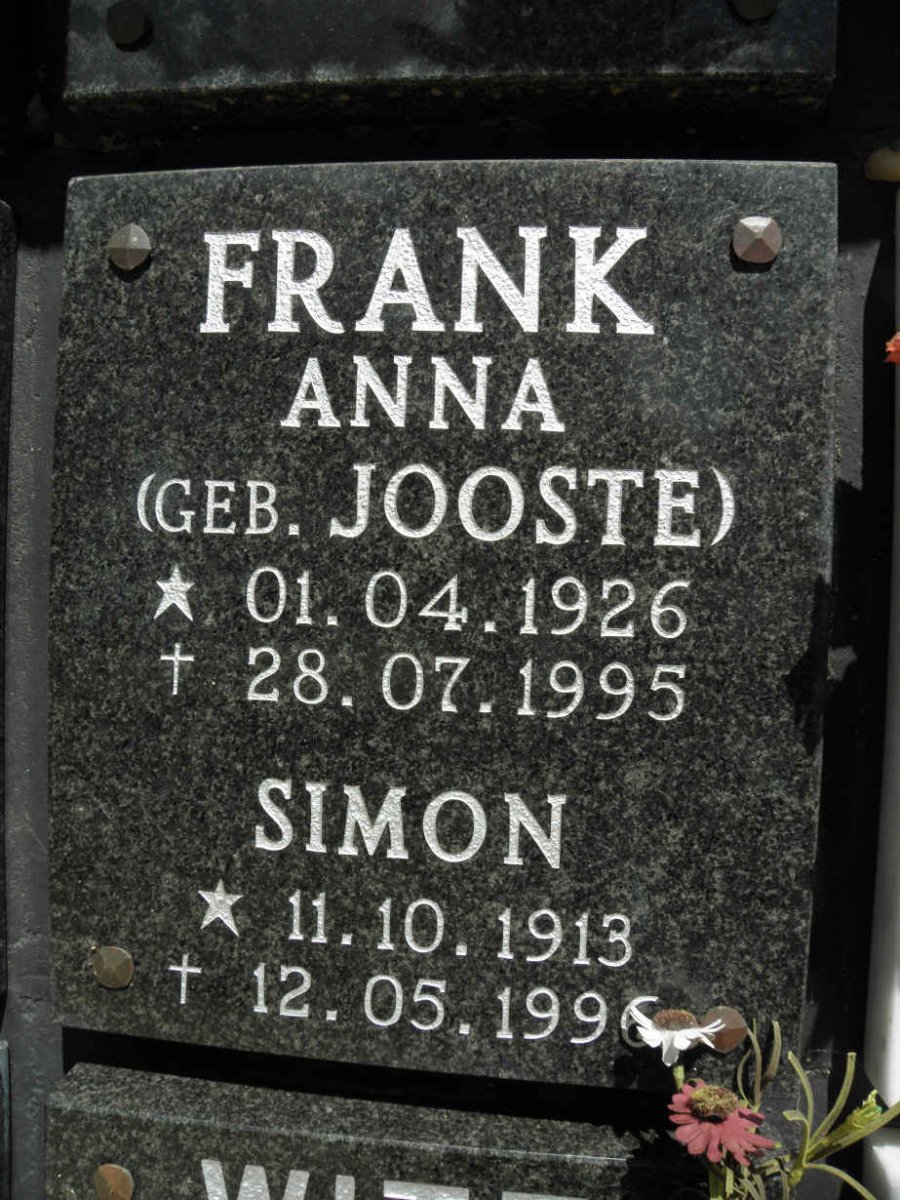 FRANK Simon 1913-1996 &amp; Anna JOOSTE 1926-1995