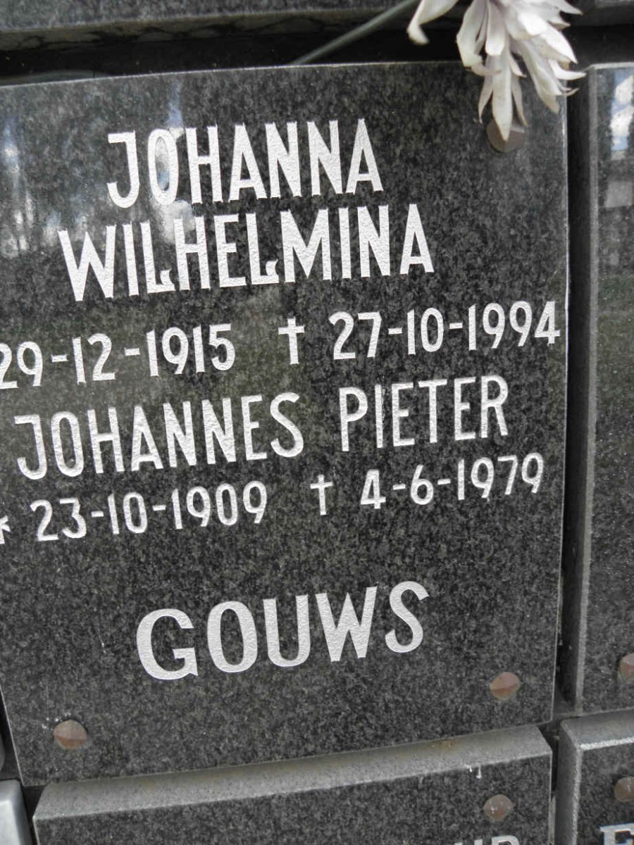 GOUWS Johannes Pieter 1909-1979 &amp; Johanna Wilhelmina 1915-1994