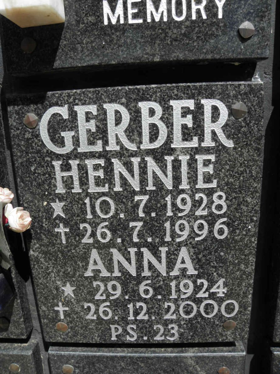 GERBER Hennie 1928-1996 &amp; Anna 1924-2000