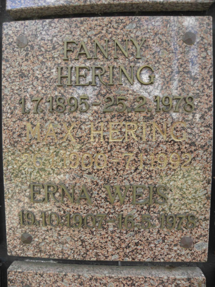 HERING Max 1900-1992 &amp; Fanny 1895-1978 :: WEIS Erna 1907-1978