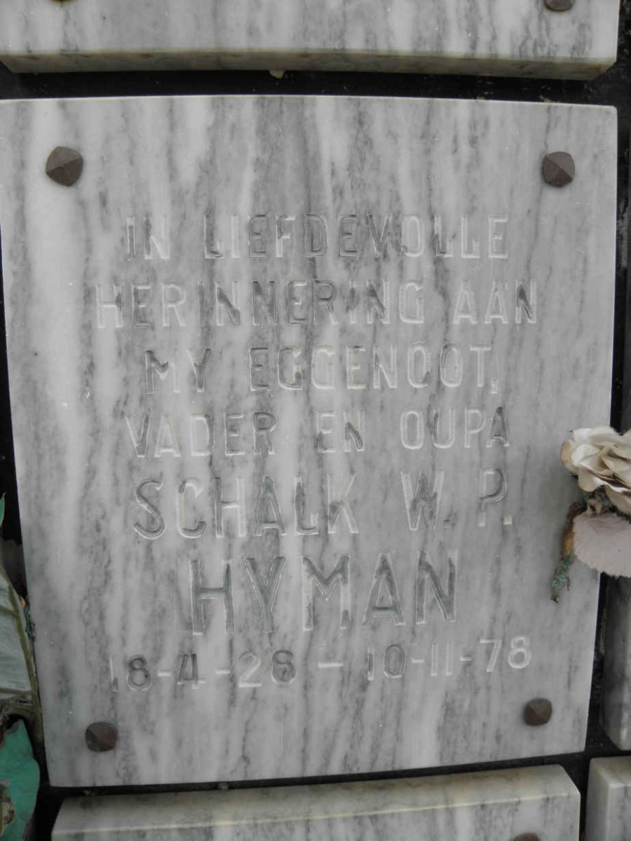 HYMAN Schalk W.P. 1928-1978