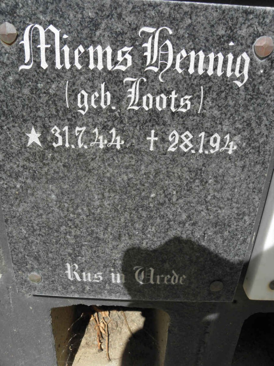 HENNIG Miems nee LOOTS 1944-1994