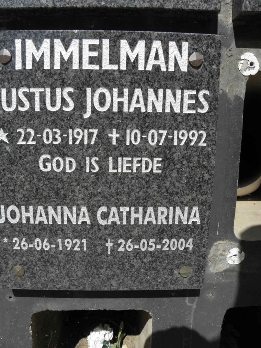 IMMELMAN Justus Johannes 1917-1992 &amp; Johanna Catharina 1921-2004