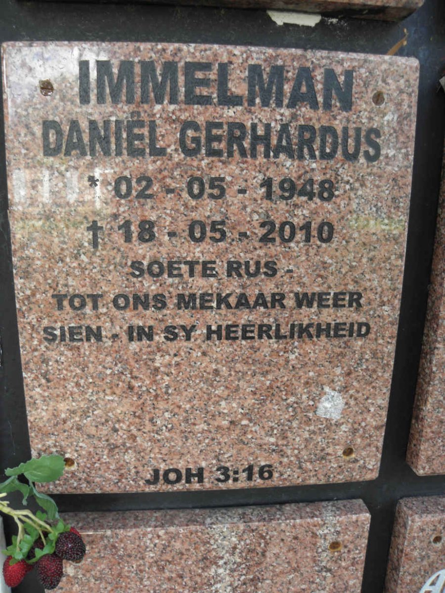 IMMELMAN Daniel Gerhardus 1948-2010