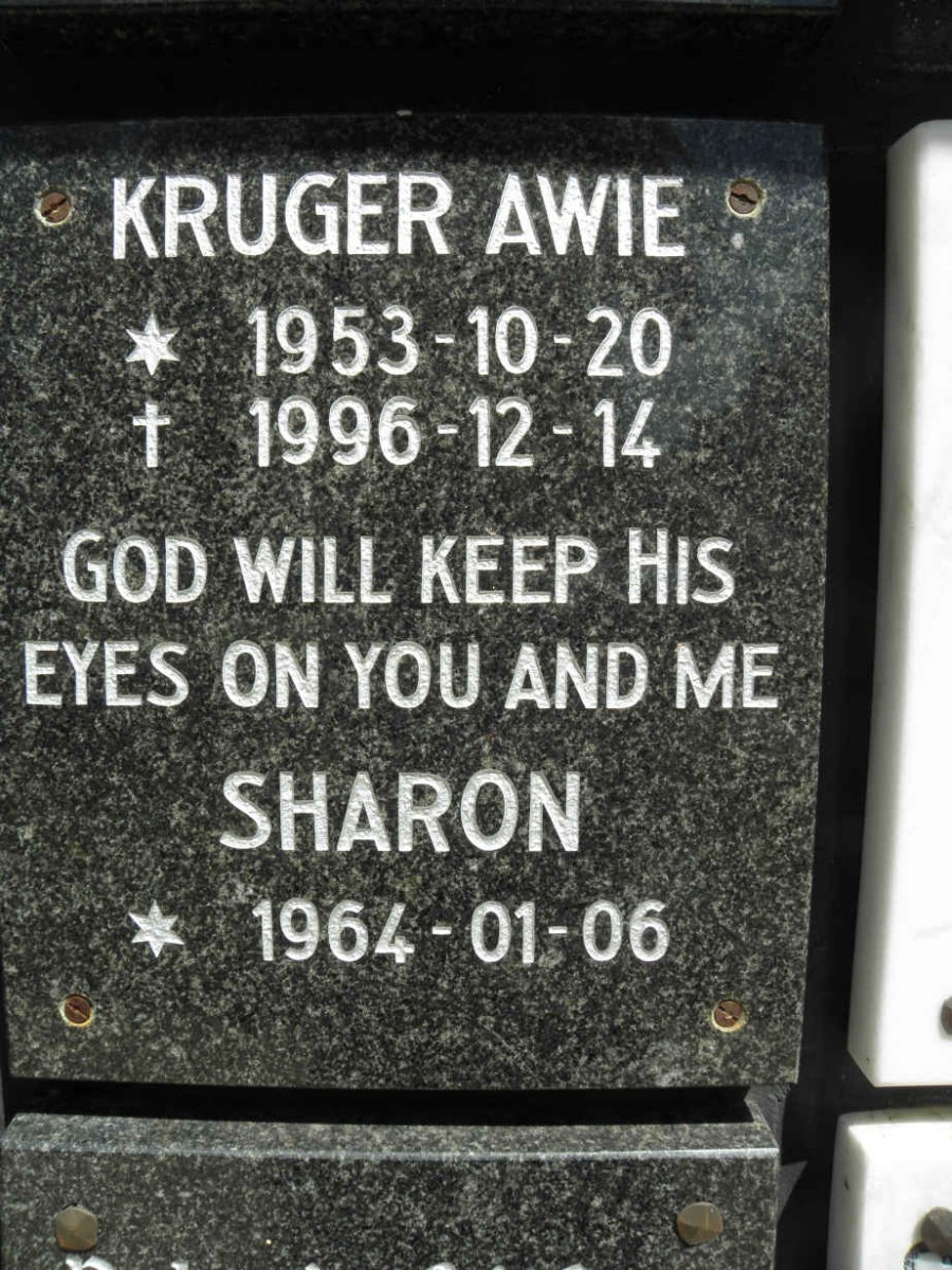 KRUGER Awie 1953-1996 &amp; Sharon 1964-