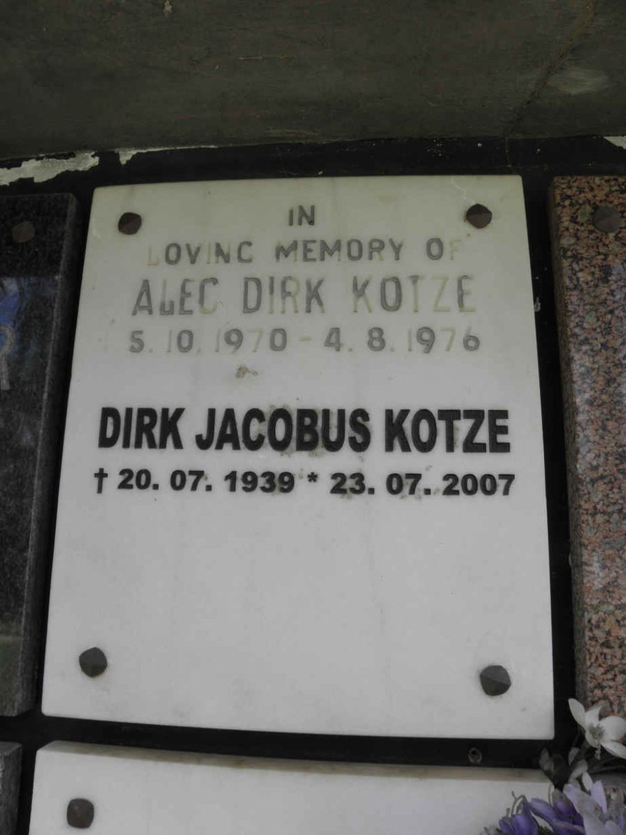 KOTZE Dirk Jacobus 1939-2007 :: KOTZE Alec Dirk 1970-1976