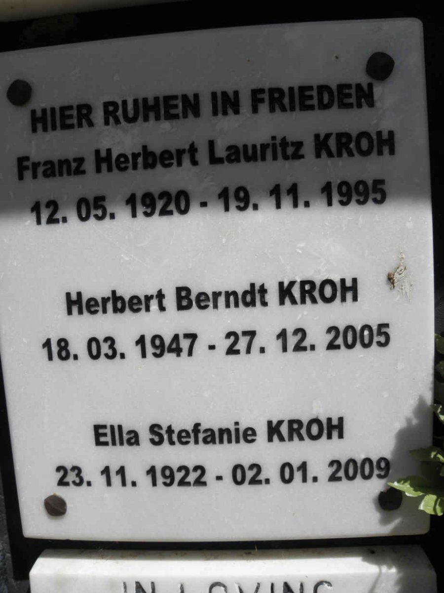 KROH Franz Herbert Lauritz 1920-1995 :: KROH Ella Stefanie 1922-2009 :: KROH Herbert Berndt 1947-2005