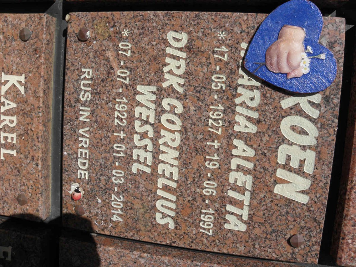 KOEN Dirk Cornelius Wessel 1922-2014 &amp; Maria Aletta 1927-1997