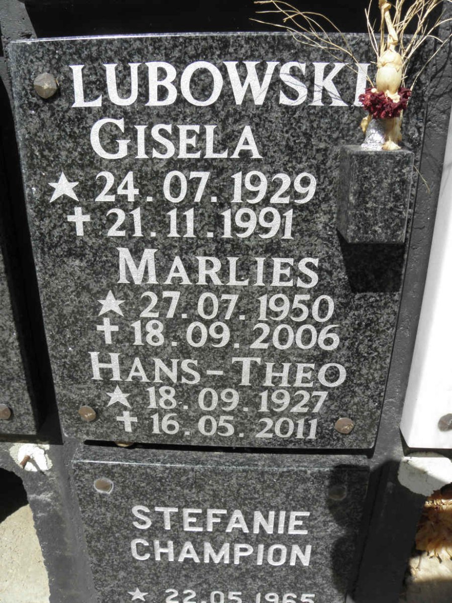 LUBOWSKI Hans-Theo 1927-2011 &amp; Gisela 1929-1991 :: LUBOWSKI Marlies 1950-2006