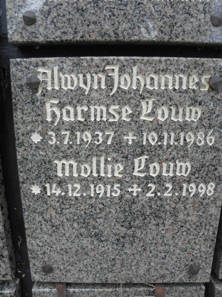 LOUW Alwyn Johannes Harmse 1937-1986 &amp; Mollie 1915-1998