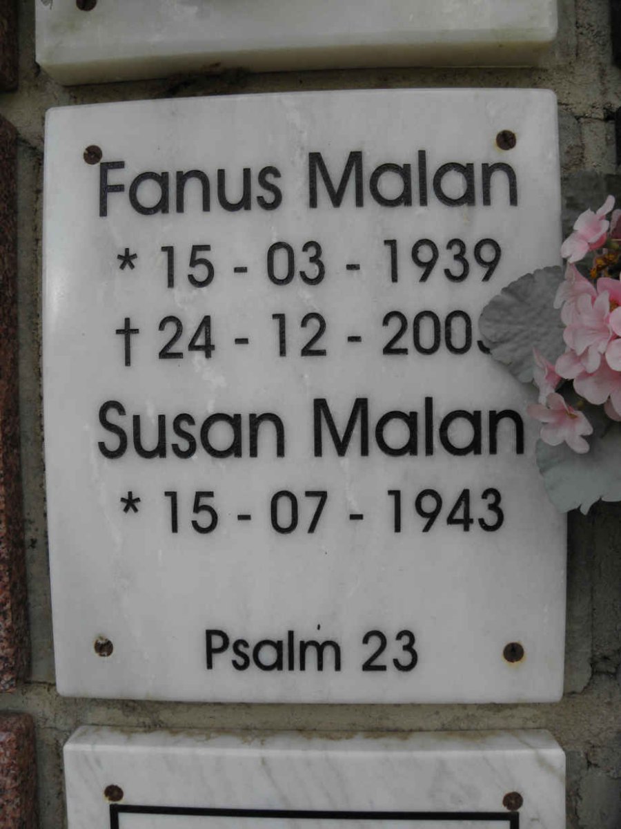 MALAN Fanus 1939-2003 &amp; Susan 1943-