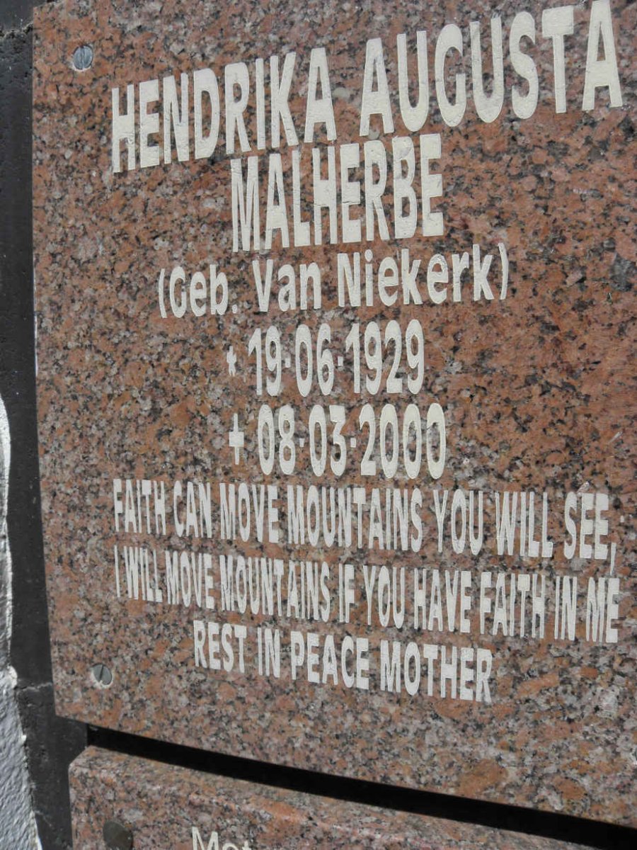 MALHERBE Hendrika Augusta nee VAN NIEKERK 1929-2000