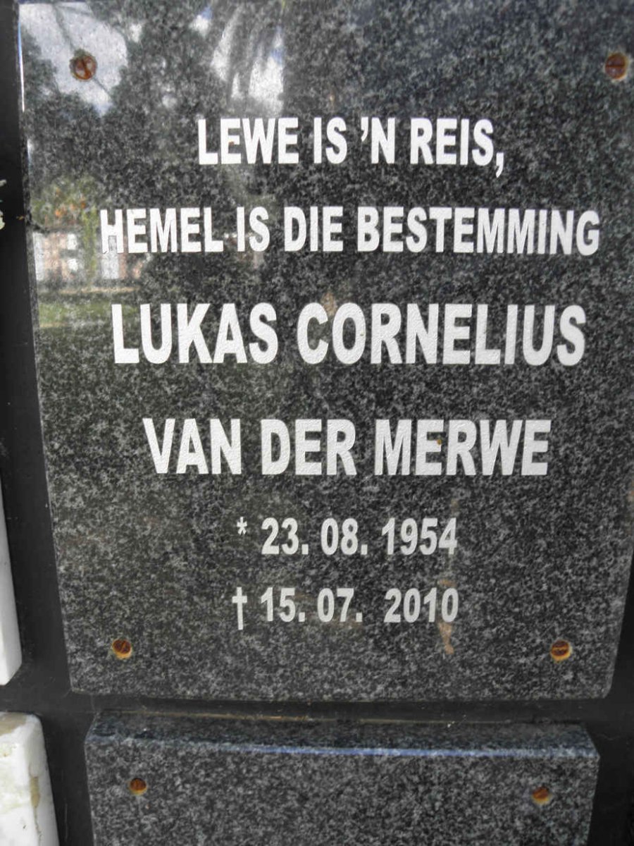 MERWE Lukas Cornelius, van der 1954-2010