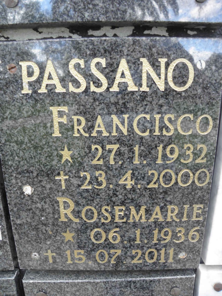 PASSANO Francisco 1932-2000 &amp; Rosemarie 1936-2011