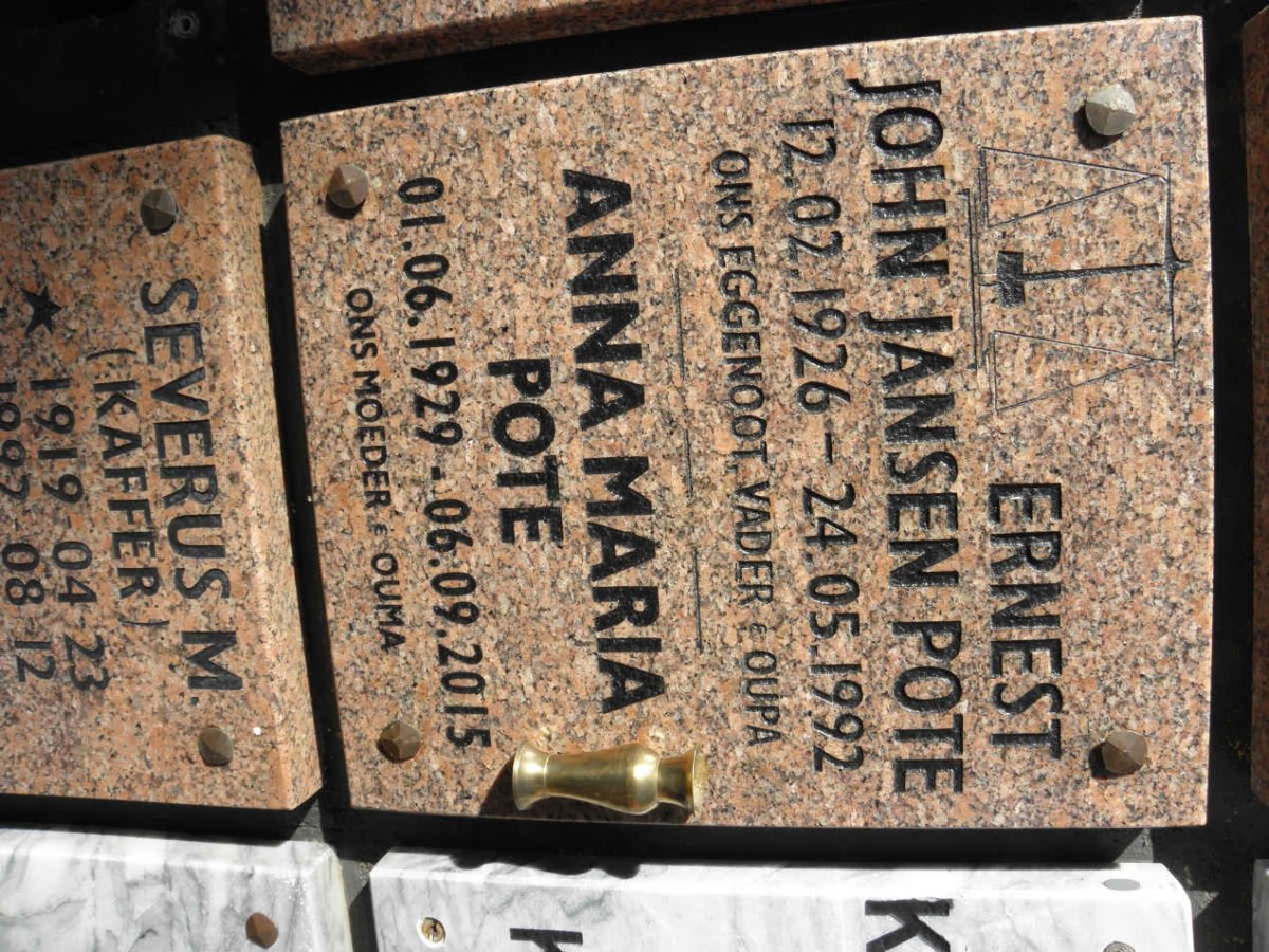 POTE Ernest John Jansen 1926-1992 &amp; Anna Maria 1929-2015