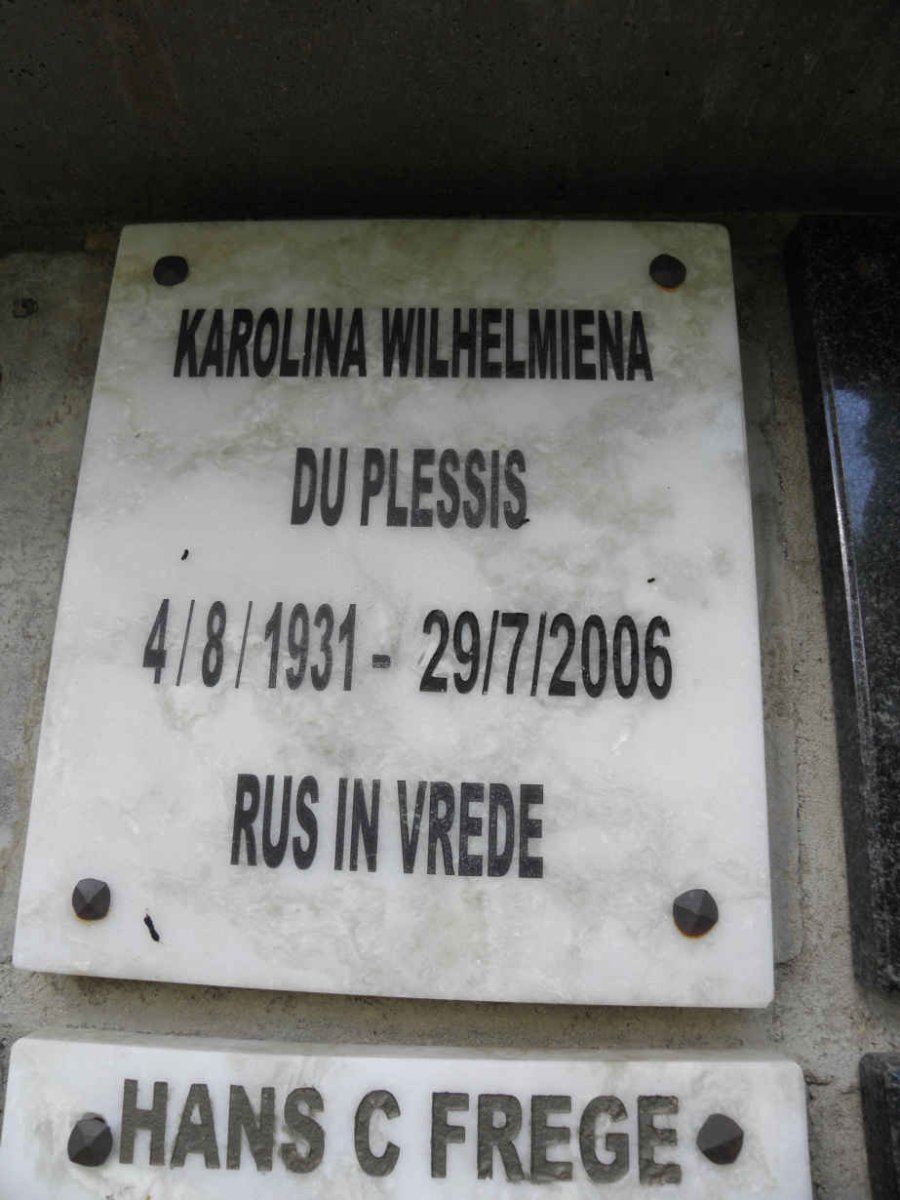 PLESSIS Karolina Wilhelmina, du 1931-2006