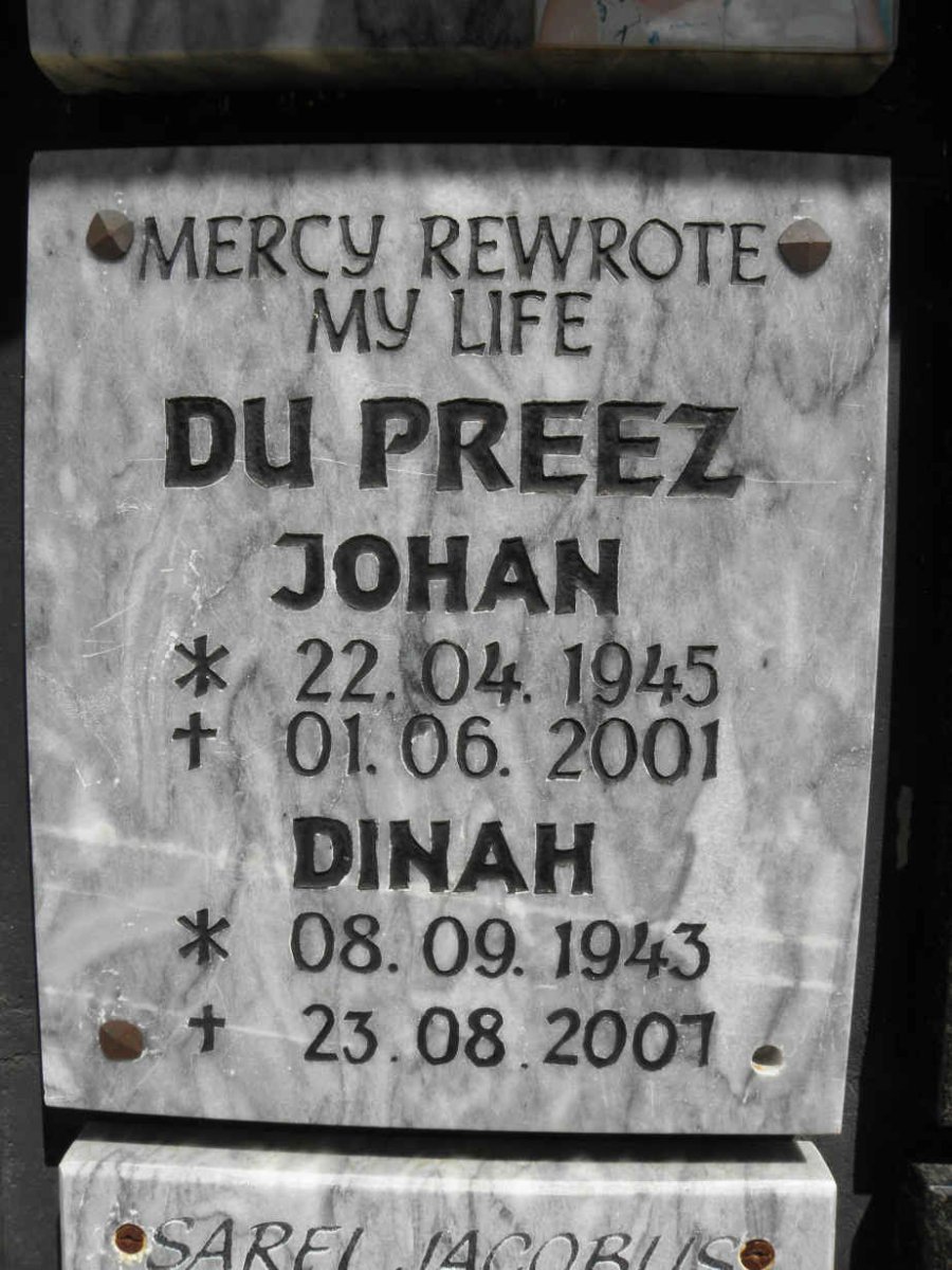 PREEZ Johan, du 1945-2001 &amp; Dinah 1943-2001