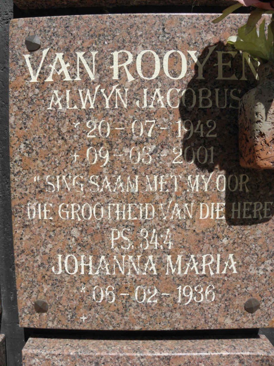 ROOYEN Alwyn Jacobus, van 1942-2011 &amp; Johanna Maria 1936-