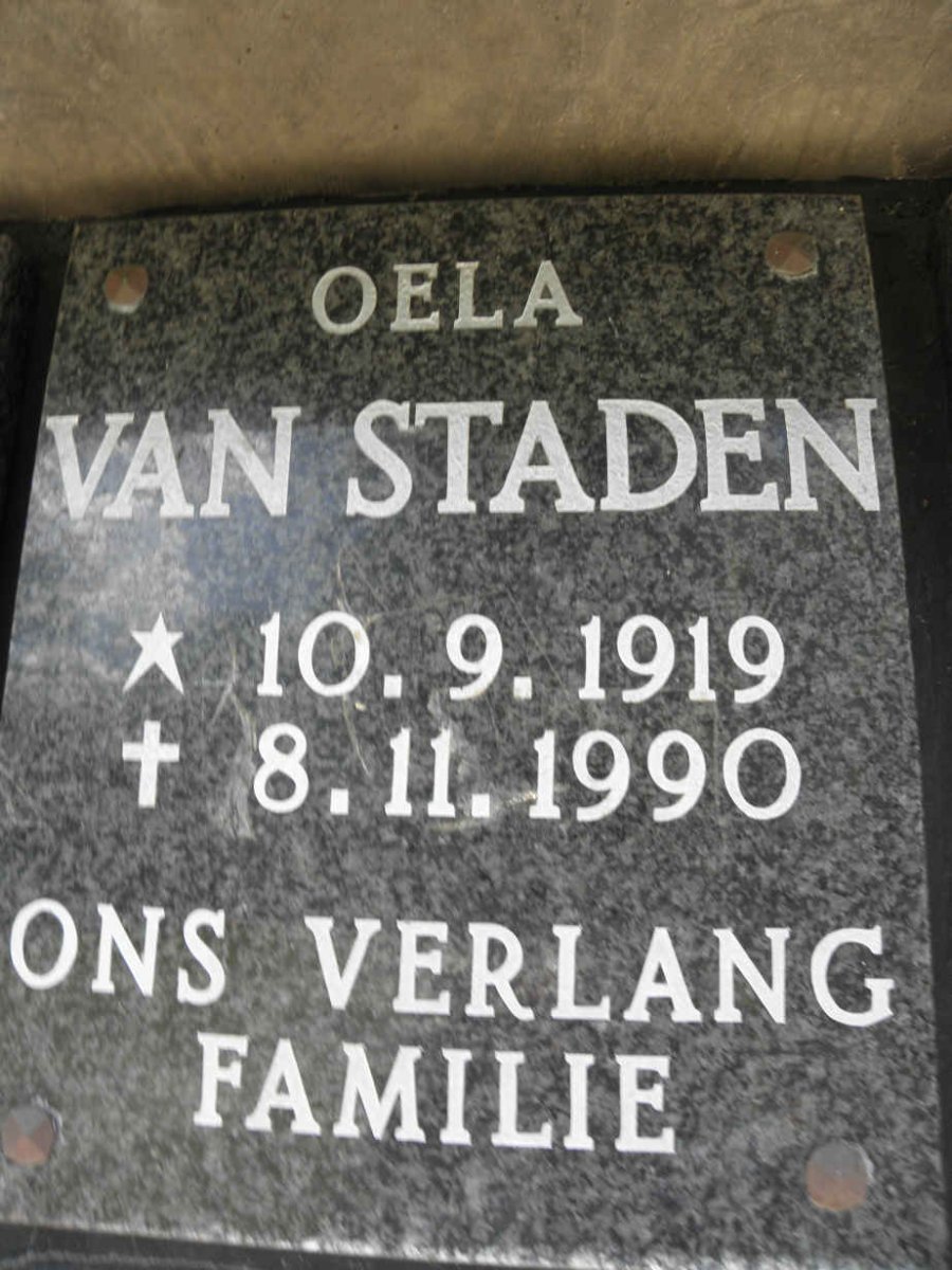 STADEN Oela, van 1919-1990