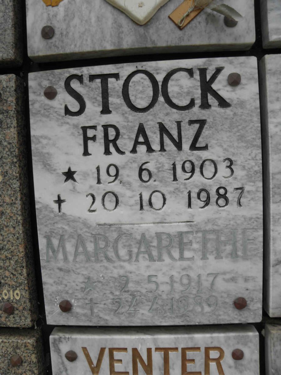 STOCK Franz 1903-1987 &amp; Margarethe 1917-1989