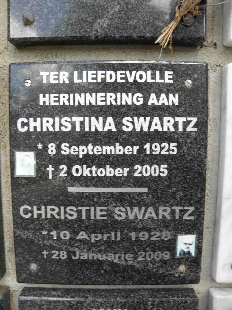 SWARTZ Christie 1928-2009 &amp; Christina 1925-2005