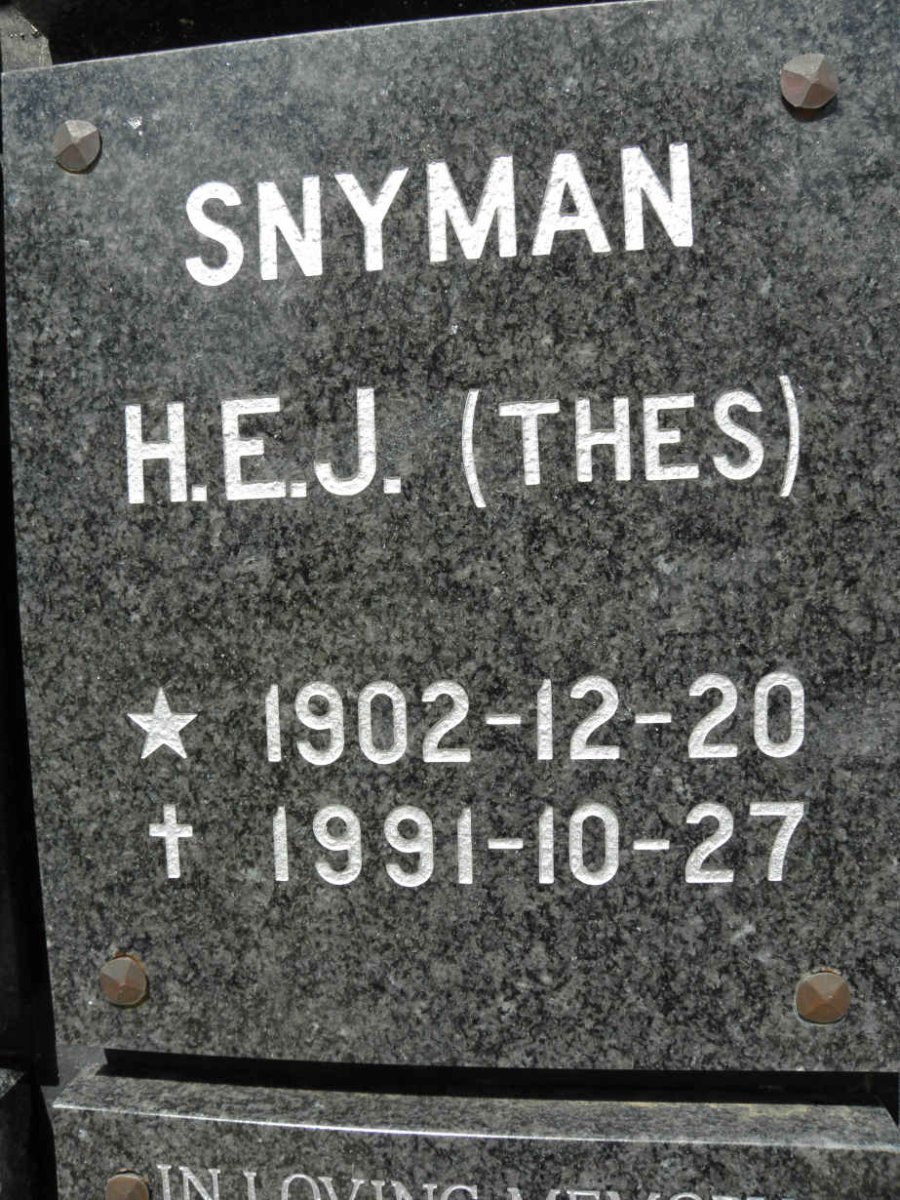 SNYMAN H.E.J. 1902-1991