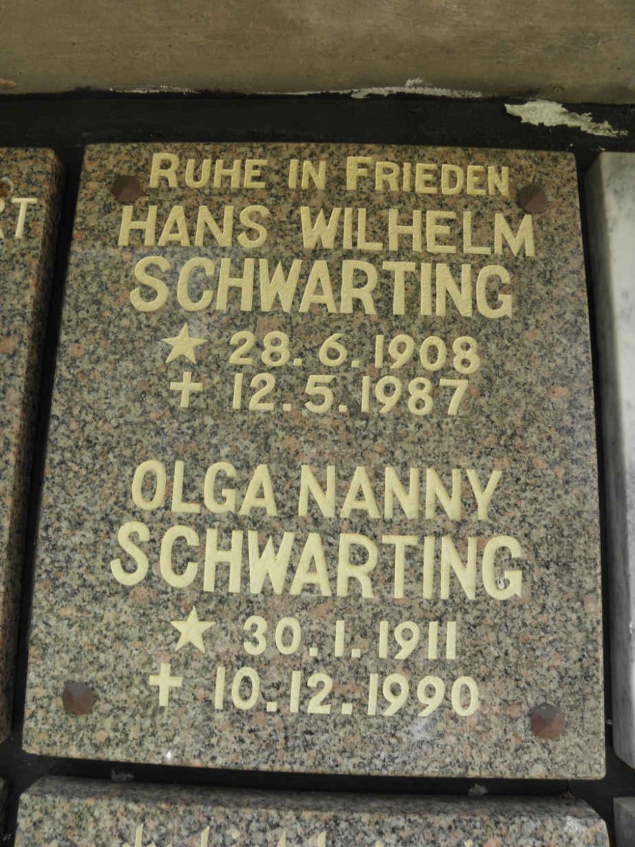 SCHWARTING Hans Wilhelm 1908-1987 &amp; Olga Nanny 1911-1990