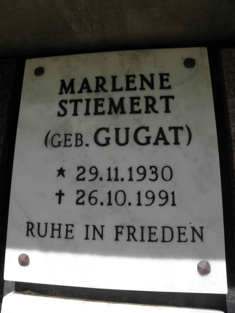 STIEMERT Marlene nee GUGAT 1930-1991