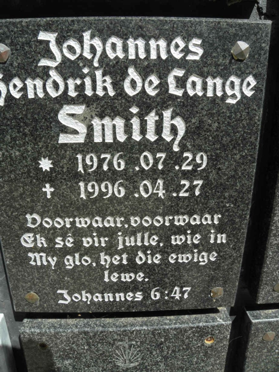 SMITH Johannes Hendrik de Lange 1976-1996