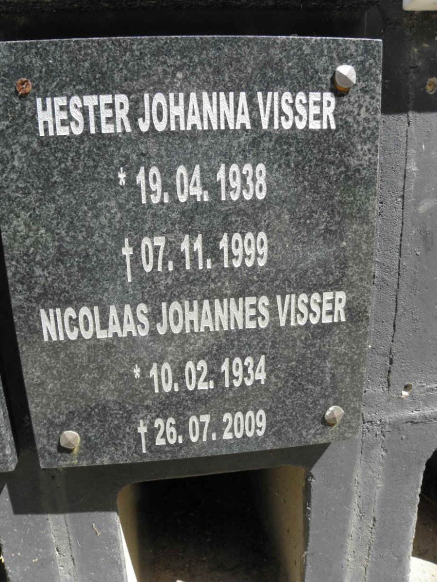 VISSER Nicolaas Johannes 1934-2009 &amp; Hester Johanna 1938-1999