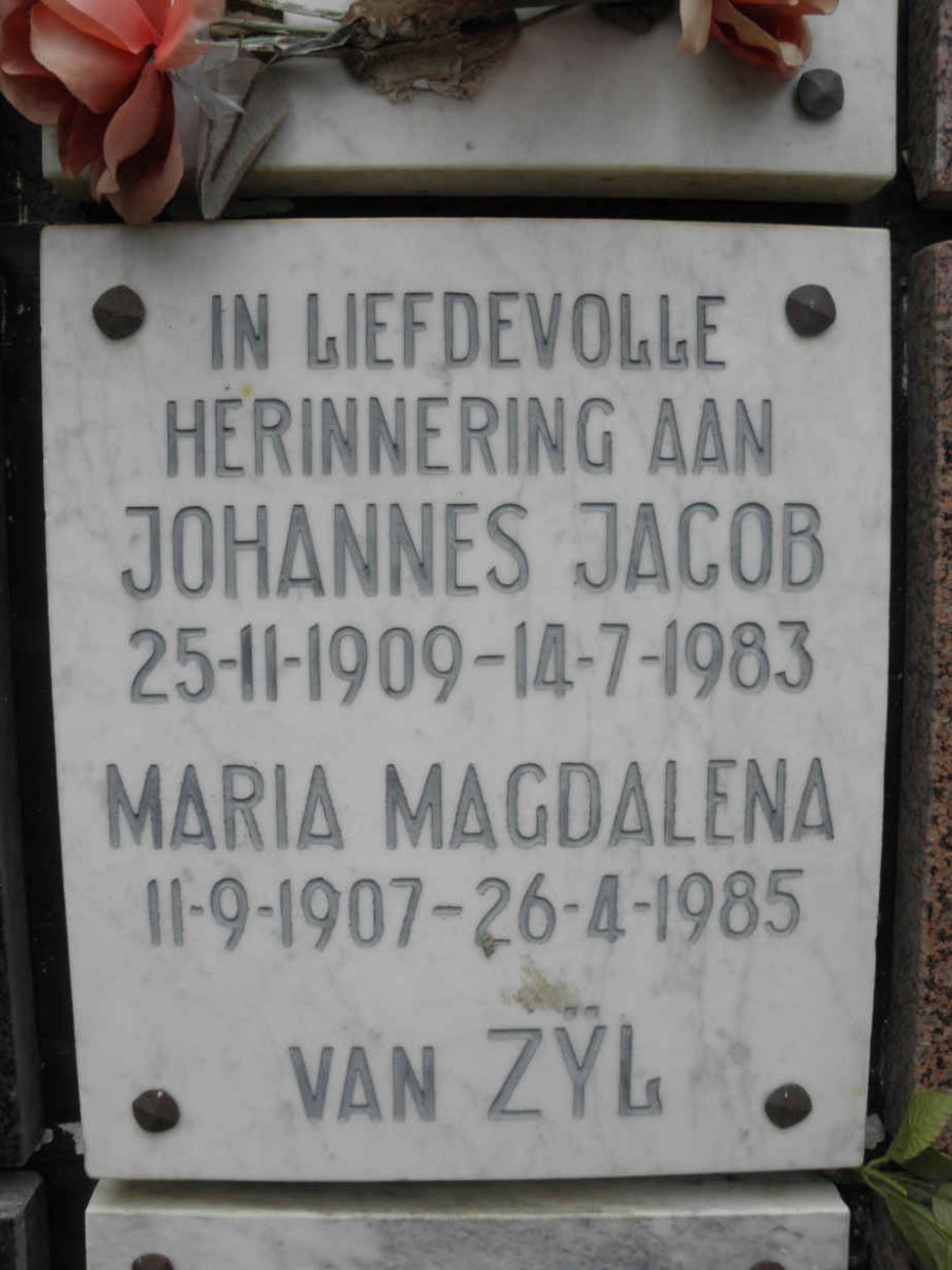 ZYL Johannes Jacob, van 1909-1983 &amp; Maria Magdalena 1907-1985