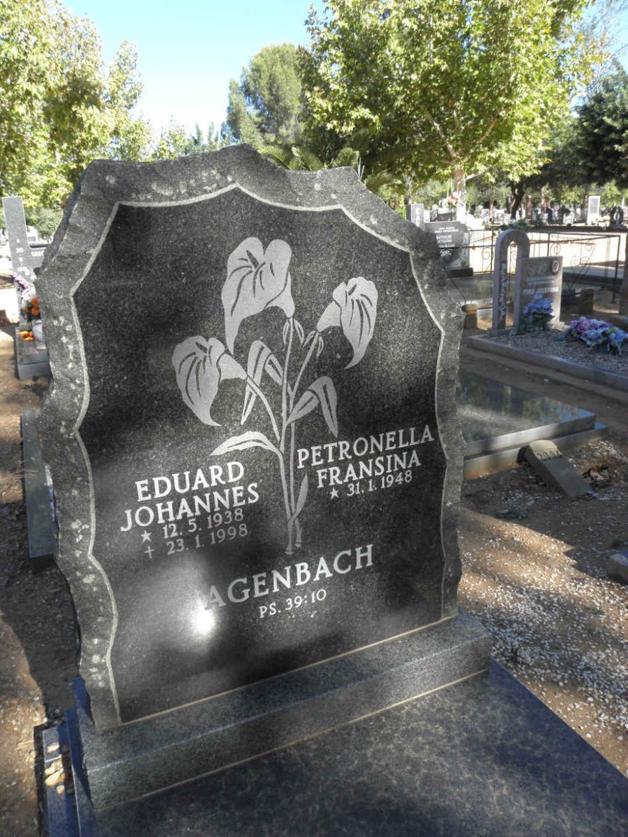AGENBACH Eduard Johannes 1938-1998 &amp; Petronella Fransina 1948-