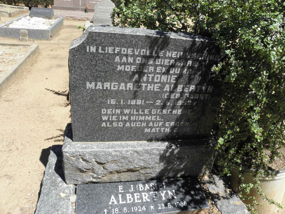 ALBERTYN Antonie Margarethe nee BABST 1881-1952 :: ALBERTYN E.J. 1924-1986