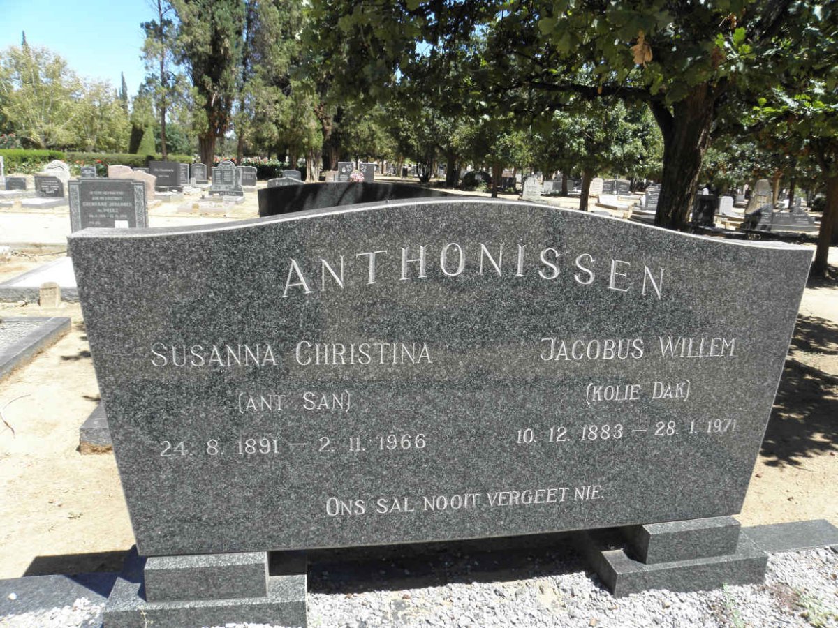 ANTHONISSEN Jacobus Willem 1883-1971 &amp; Susanna Christina 1891-1966