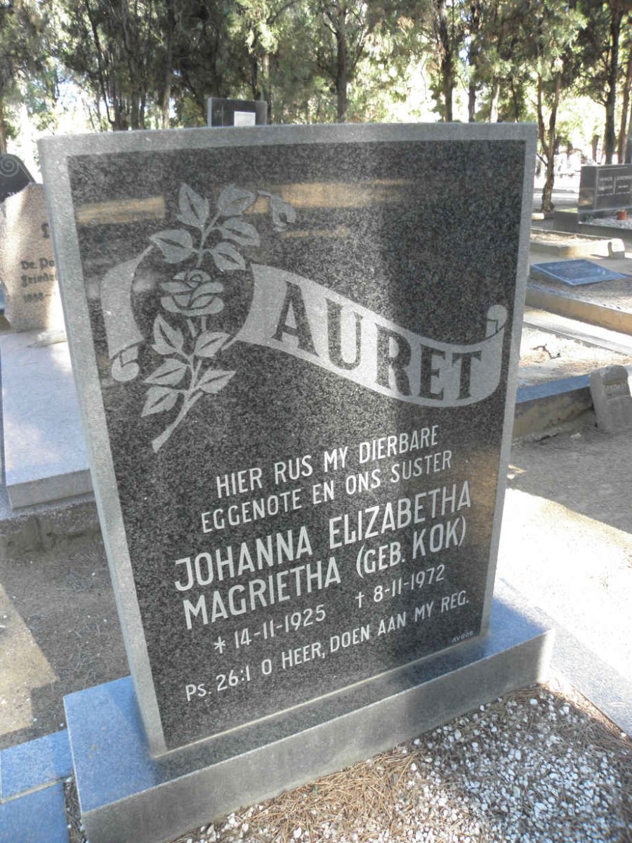 AURET Johanna Elizabeth Magrietha nee KOK 1925-1972