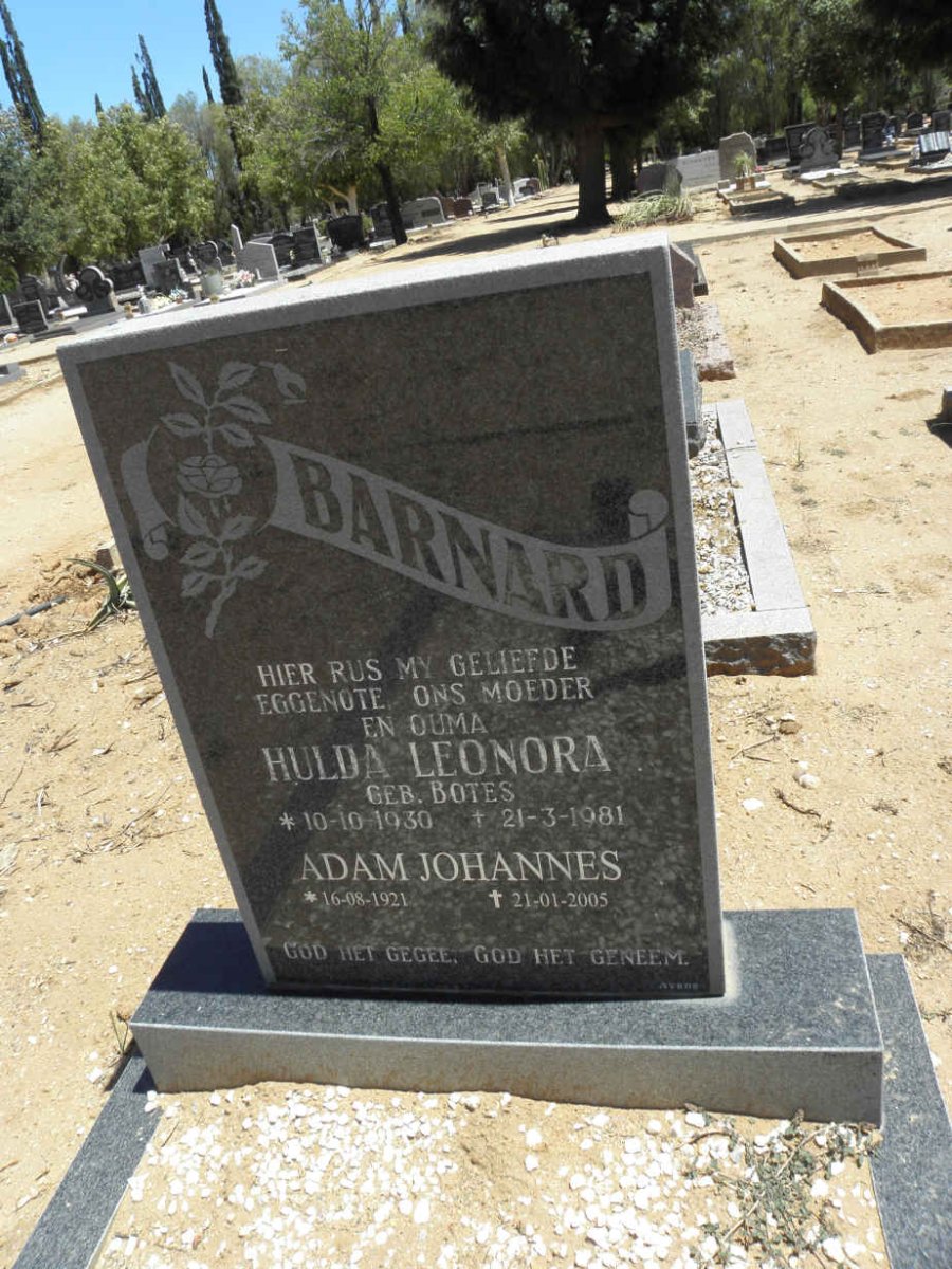 BARNARD Adam Johannes 1921-2005 &amp; Hulda Leonara BOTES 1930-1981