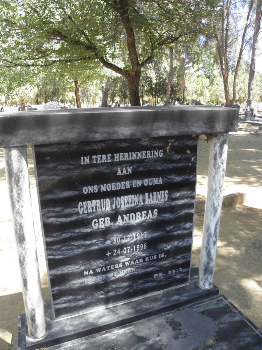 BARNES Gertrud Josefina nee ANDREAS 1917-1996