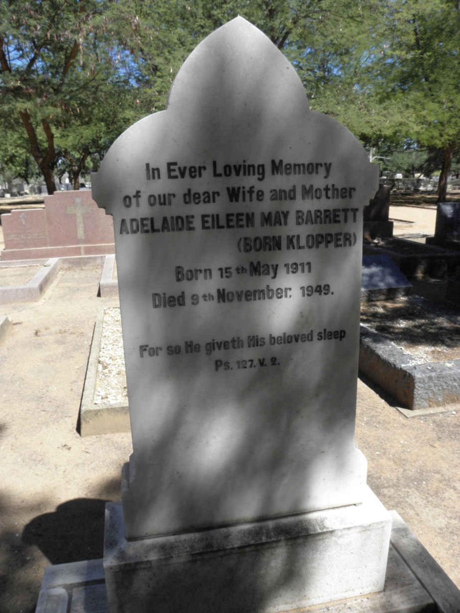 BARRETT Adelaide Eileen May nee KLOPPER 1911-1949