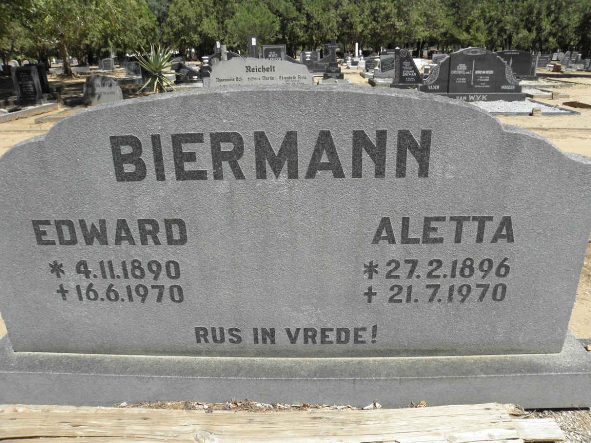 BIERMANN Edward 1890-1970 &amp; Aletta 1896-1970