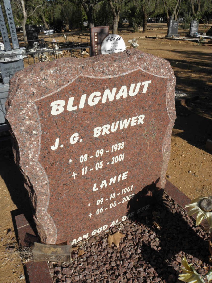 BLIGNAUT Lanie 1941-2008 &amp; J.G. BRUWER 1938-2001