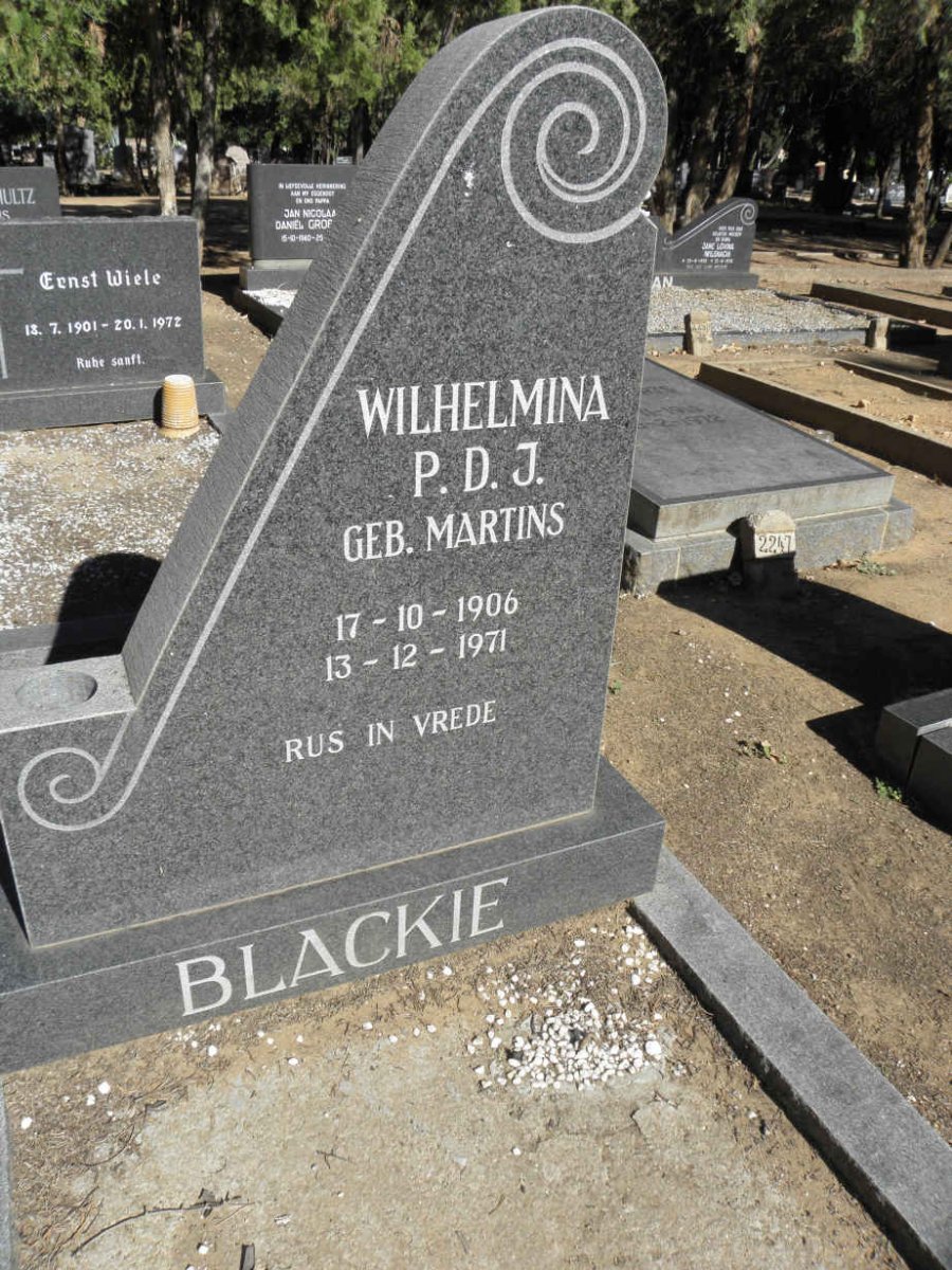 BLACKIE Wilhelmina P.D.J. nee MARTINS 1906-1971